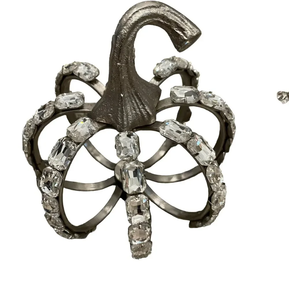 Christian Siriano Crystal Jeweled Metal Pumpkins Set of 3 Silver Halloween GLAM